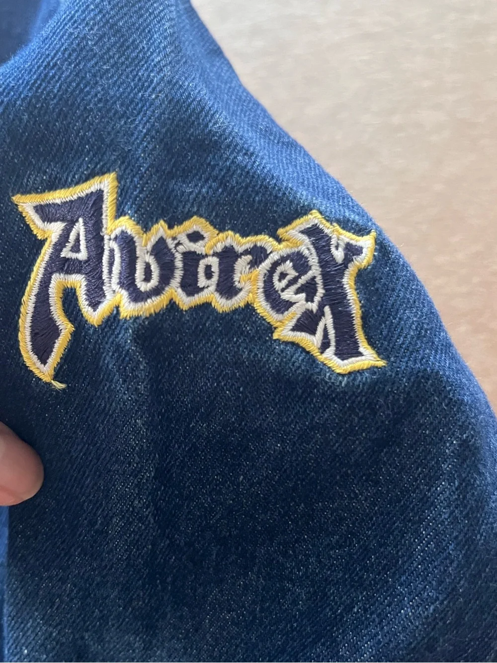 Avirex Kids Denim Trucker Jacket Size 4 Embroidered Logo Dark Wash Vintage Y2K